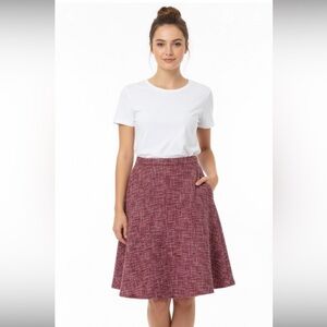 Elevenses by Anthropologie pink flare skirt tweed wool blend size 6